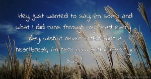 Hey, just wanted to say, I'm sorry and what I did runs through my head every day, wish it never ended with a heartbreak, I'm here now and I'll never go away!!