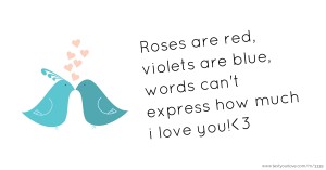 Roses are red, violets are blue, words can't express how much i love you!<3