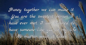 Honey together we can make it  You are the sweetest person I have ever met. I am honored to have someone like you in my life. No matter what it takes.