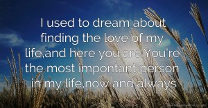 I used to dream about finding the love of my life,and here you are.You're the most impontant person in my life,now and always.