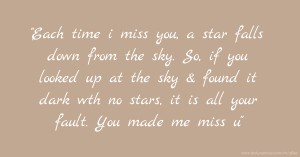 Each time i miss you, a star falls down from the sky. So, if you looked up at the sky & found it dark wth no stars, it is all your fault. You made me miss u