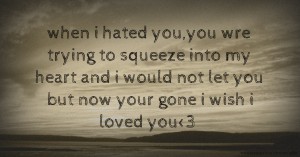 when i hated you,you wre trying to squeeze into my heart and i would not let you but now your gone i wish i loved you<3