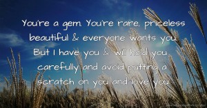You're a gem. You're rare, priceless beautiful & everyone wants you. But I have you & will hold you carefully and avoid putting a scratch on you and love you.