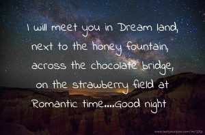 I will meet you in Dream land, next to the honey fountain, across the chocolate bridge, on the strawberry field at Romantic time....Good night.