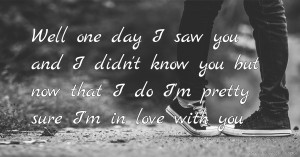 Well one day I saw you and I didn't know you but now that I do I'm pretty sure I'm in love with you.