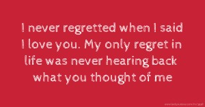 I never regretted when I said I love you. My only regret in life was never hearing back what you thought of me.