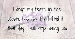 I drop my tears in the ocean, the day I will find it, that day I will stop loving you.
