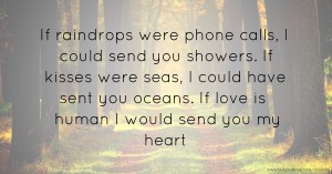 If raindrops were phone calls, I could send you showers. If kisses were seas, I could have sent you oceans. If love is human I would send you my heart.