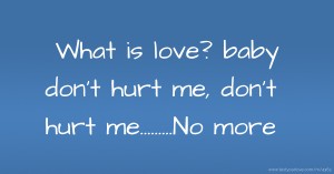 What is love? baby don't hurt me, don't hurt me.........No more