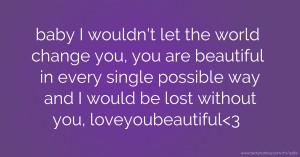 baby I wouldn't let the world change you, you are beautiful in every single possible way and I would be lost without you, loveyoubeautiful<3