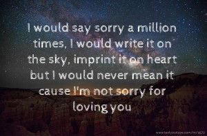 I would say sorry a million times, I would write it on the sky, imprint it on heart but I would never mean it cause I'm not sorry for loving you.