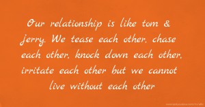 Our relationship is like tom & jerry. We tease each other, chase each other, knock down each other, irritate each other but we cannot live without each other