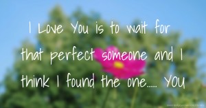 I Love You is to wait for that perfect someone and I think I found the one..... YOU