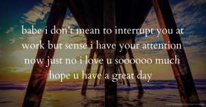 babe i don't mean to interrupt you at work but sense i have your attention now just no i love u soooooo much hope u have a great day