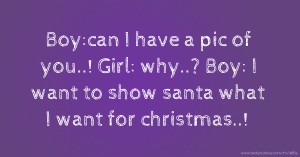 Boy:can I have a pic of you..!   Girl: why..?  Boy: I want to show santa what  I want for christmas..!