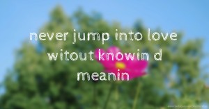 never jump into love witout knowin d meanin