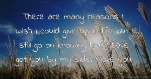 There are many reasons I wish I could give up in life but I still go on knowing that I have got you by my side. I love you