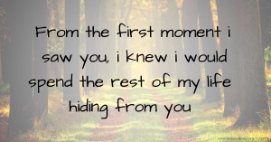 From the first moment i saw you, i knew i would spend the rest of my life hiding from you