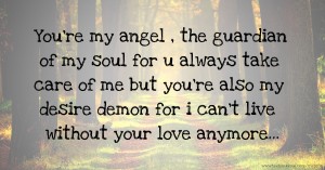 You're my angel , the guardian of my soul for u always take care of me but you're also my desire demon for i can't live without your love anymore...