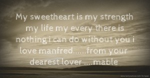 My sweetheart is my strength my life my every there is nothing i can do without you i love manfred......from your dearest lover ....mable