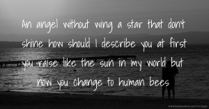 An angel without wing a star that don't shine how should I describe you at first you raise like the sun in my world but now you change to human bees