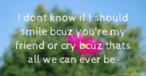 I dont know if I should smile bcuz you're my friend or cry bcuz thats all we can ever be.