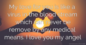 My love for you is like a virus in the blood stream which can never be remove by any medical means. I love you my angel.