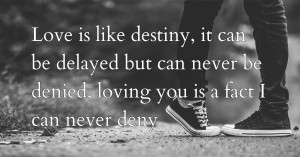 Love is like destiny, it can be delayed but can never be denied, loving you is a fact I can never deny.