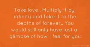 Take love..  Multiply it by infinity and take it to the depths of forever..  You would still only have just a  glimpse of how I feel for you.