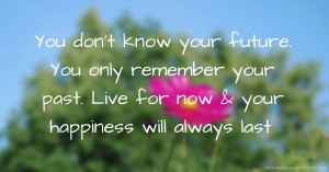 You don't know your future. You only remember your past. Live for now & your happiness will always last.