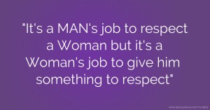 It's a MAN's job to respect a Woman but it's a Woman's job to give him something to respect