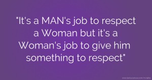 It's a MAN's job to respect a Woman but it's a Woman's job to give him something to respect