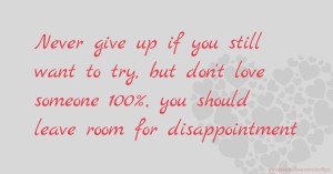 Never give up if you still want to try, but don't love someone 100%, you should leave room for disappointment.