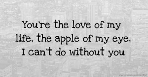 You're the love of my life, the apple of my eye, I can't do without you.