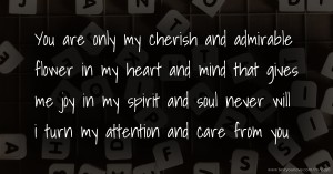 You are only my cherish and admirable flower in my heart  and mind that gives me joy in my spirit and soul  never will i turn my attention and care from you
