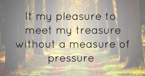 It my pleasure to meet my treasure without a measure of pressure.