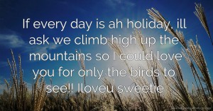 If every day is ah holiday, ill ask we climb high up the mountains so I could love you for only the birds to see!! Iloveu sweetie