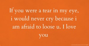 If you were a tear in my eye, i would never cry because i am afraid to loose u. I love you