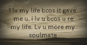 I lv my life bcos it gave me u, i lv u bcos u re my life. Lv u more my soulmate