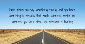 Even when you say something wrong,  and you know something is missing, that hurts someone, maybe not someone you care about, but someone is hurting.