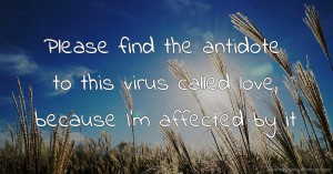 Please find the antidote to this virus called love, because I'm affected by it.