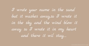 I wrote your name in the sand but it washes away,so I wrote it in the sky and the wind blew it away so I wrote it in my heart and there it wil stay....