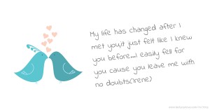 My life has changed after I met you,it just felt like I knew you before...I easily fell for you cause you leave me with no doubts(Irene)