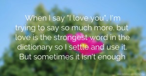 When I say I love you, I'm trying to say so much more. but love is the strongest word in the dictionary so I settle and use it. But sometimes it isn't enough.