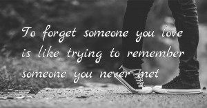 To forget someone you love is like trying to remember someone you never met.