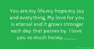 You are my life,my hope,my joy and everything. My love for you is eternal and it grows stronger each day that passes by. I love you so much honey.,,,,,,,,,,,