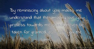 By reminiscing about you, makes me understand that the amazing love you profess towards me, should never be taken for granted, as I Love you the same!