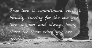 True love is commitment, respect, honesty, carring for the one you love, support and always being there for them when you are needed