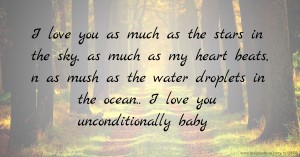 I love you as much as the stars in the sky, as much as my heart beats, n as mush as the water droplets in the ocean.. I love you unconditionally baby ♡