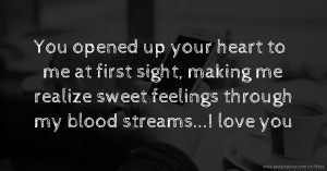 You opened up your heart to me at first sight, making me realize sweet feelings through my blood streams...I love you.